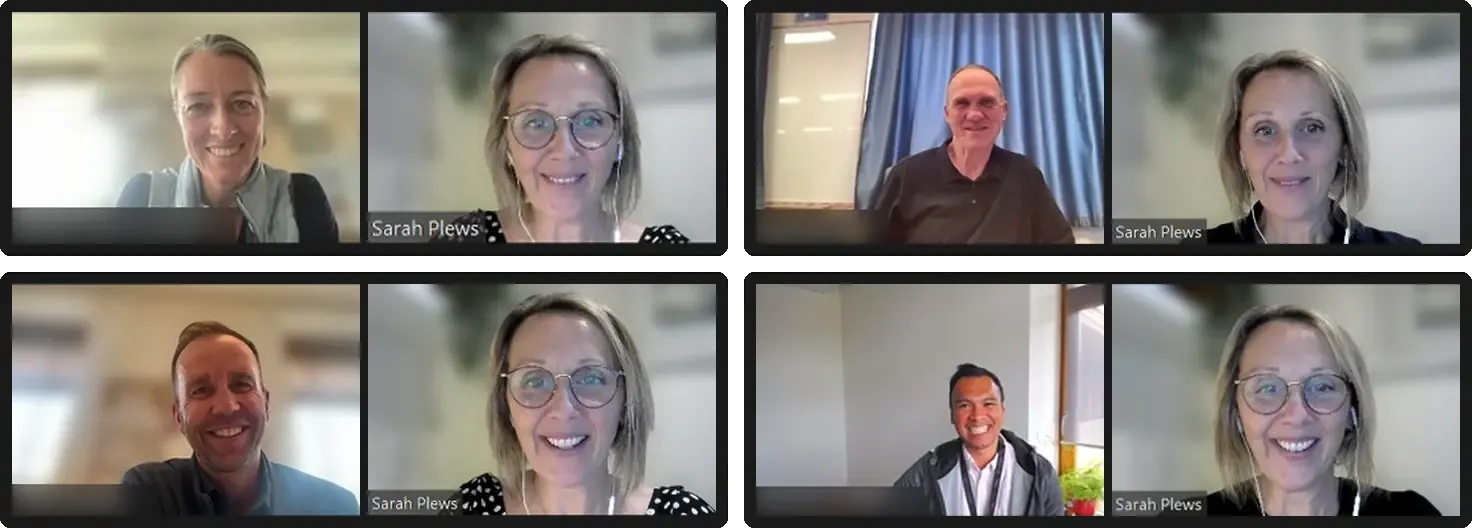 Sarah Plews in 1:1 coaching sessions with four participants